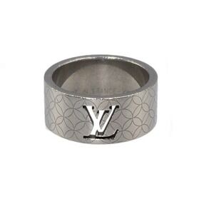 Louis Vuitton Nanogram Monogram Ring Silver Tone LV Logo Band Size 7 EU 54